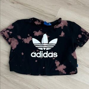Adidas Kids Black and Pink Graphic crop Tee